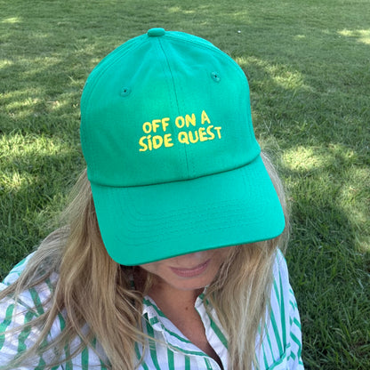 "Off on a side quest" Adjustable Unisex Slogan Baseball Cap (available in 8 colours)